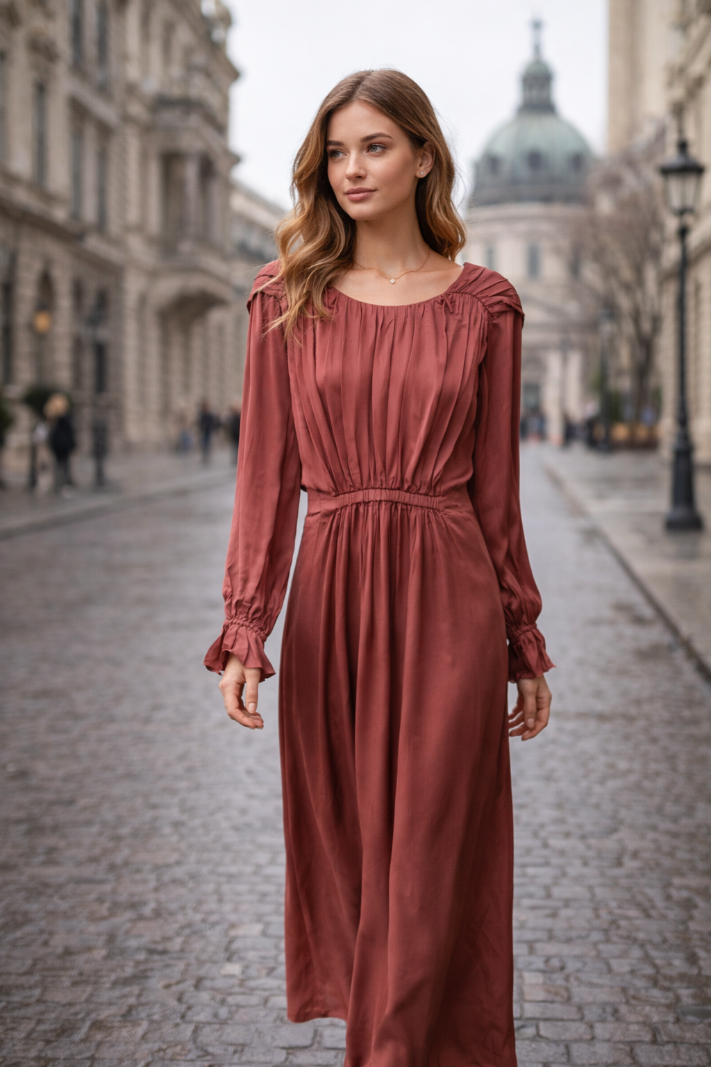 InWear Amiril szatén maxiruha – terrakotta