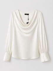 Marciano by Guess Cowl Neck Satin Blouse – Cream, elegant women's fashion top with voluminous sleeves, premium designer clothing.