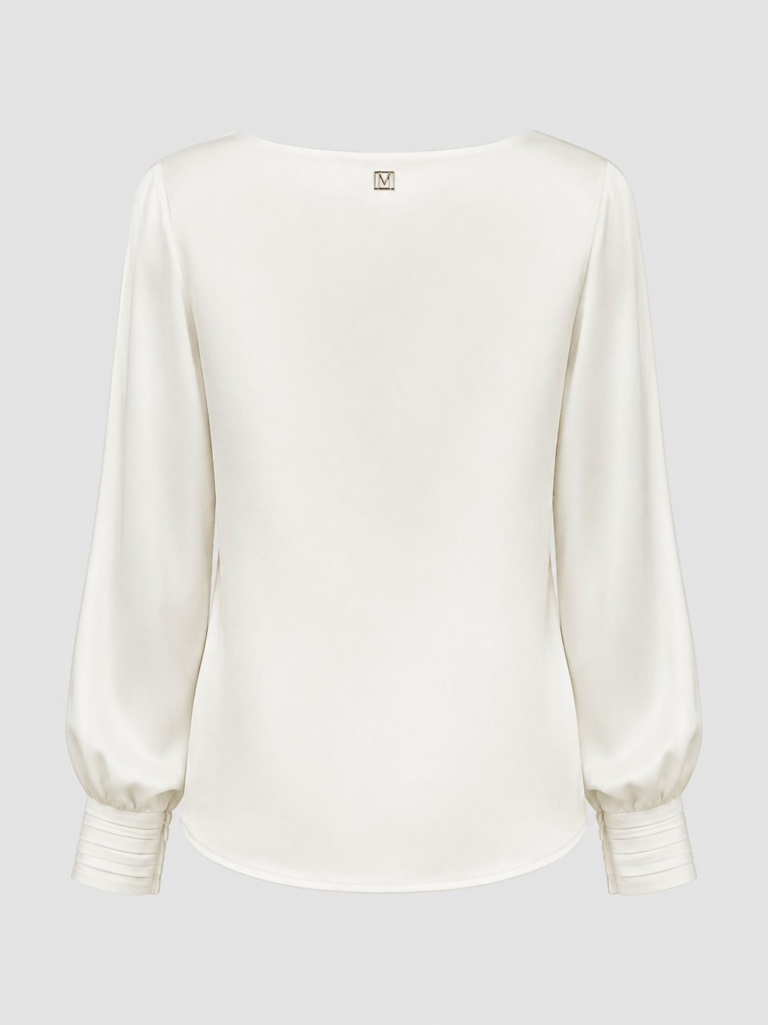 Marciano by Guess Cowl Neck Satin Blouse – Cream back view with voluminous sleeves and double-cuff finish, women's fashion top.