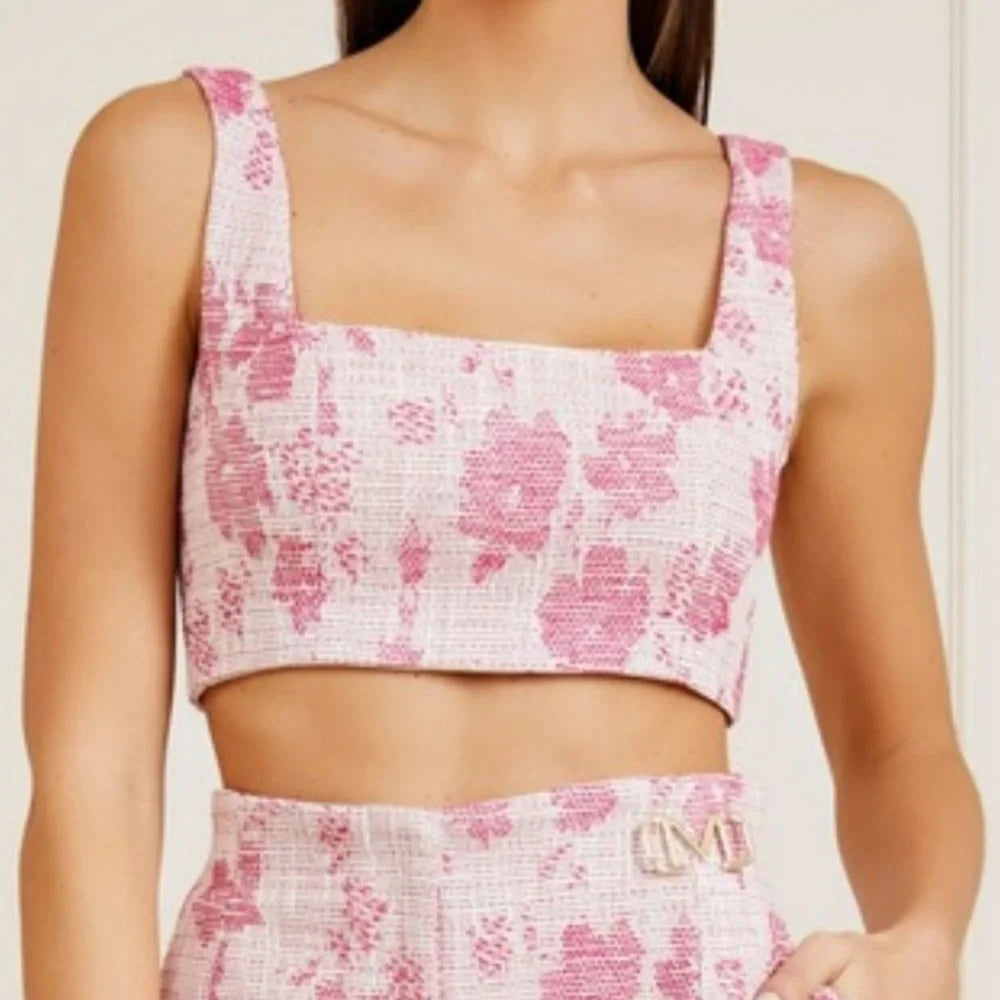 Marciano by Guess Avah Tweed Crop Top – Pink Floral