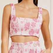 Marciano by Guess Avah Tweed Crop Top – Pink Floral