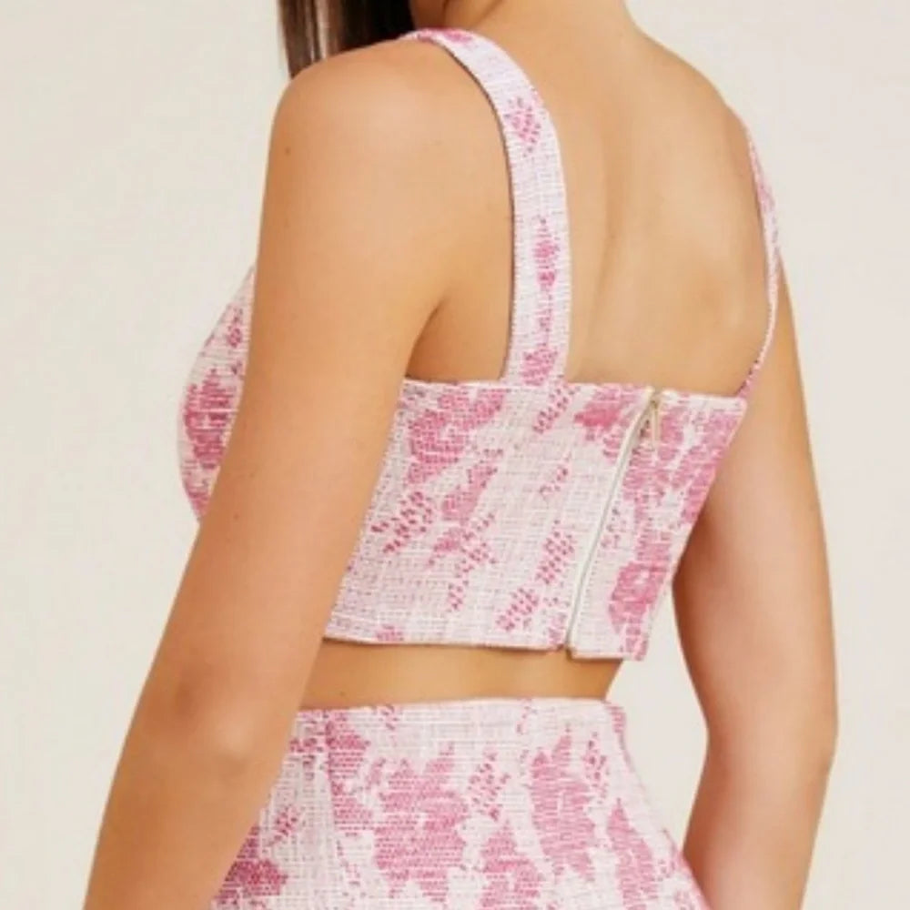 Marciano by Guess Avah Tweed Crop Top – Pink Floral
