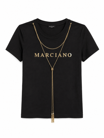 Marciano by Guess Logo T-Shirt with Gold Chain Necklace – Black