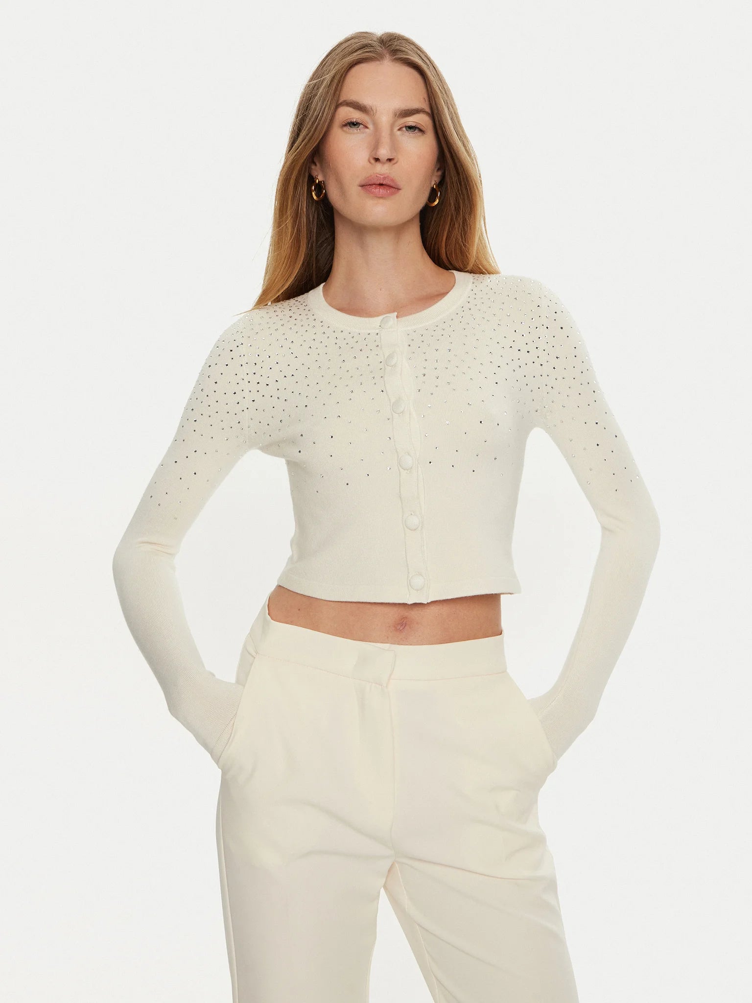 Marciano Guess Sweater JEN - Ekru Regular Fit, women's fashion, elegant cropped design, stylish neutral top.
