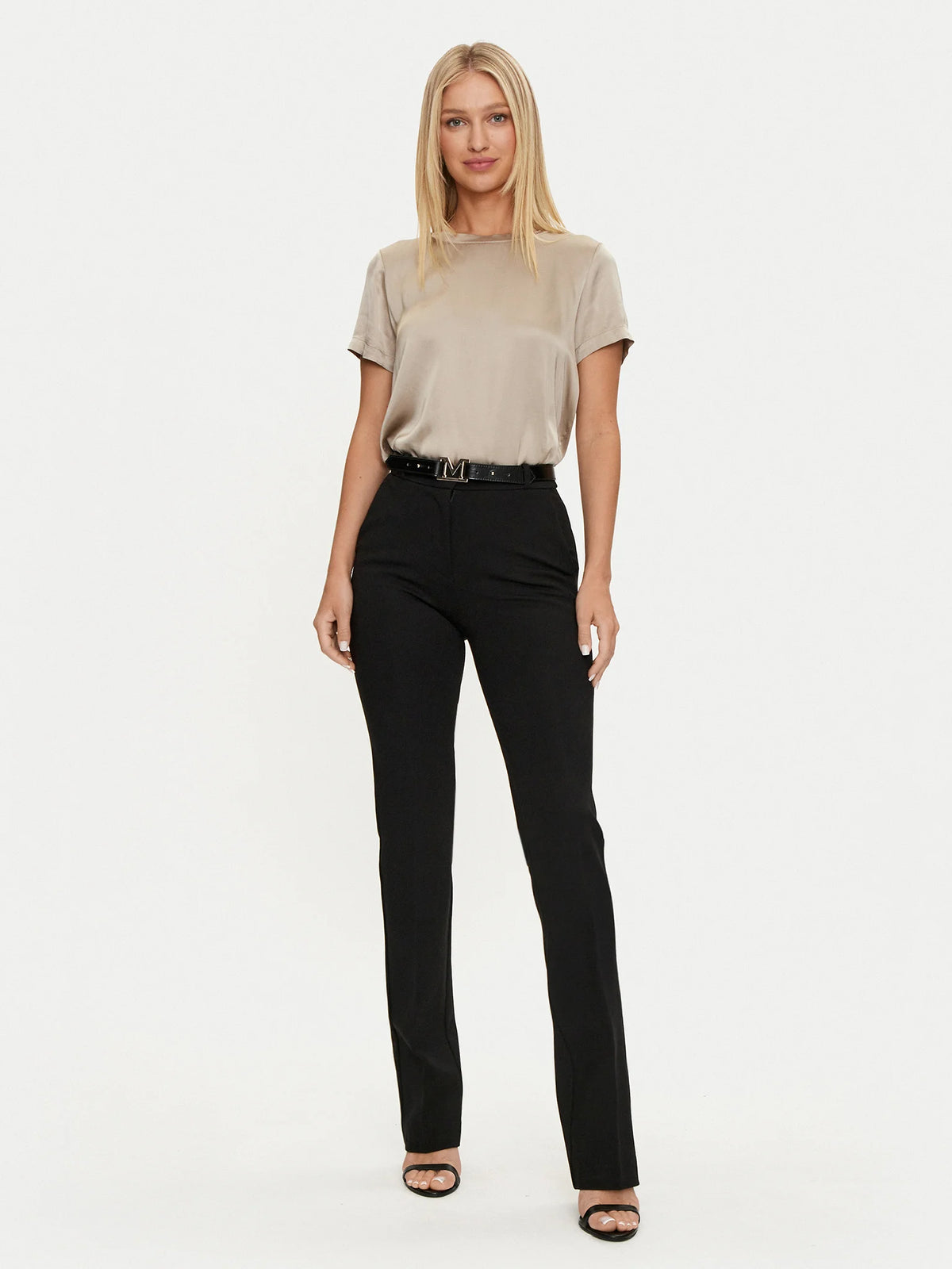 Marciano Guess Fabric Pants Black Regular Fit worn with a stylish top, ideal for women's fashion and designer clothing outlet.