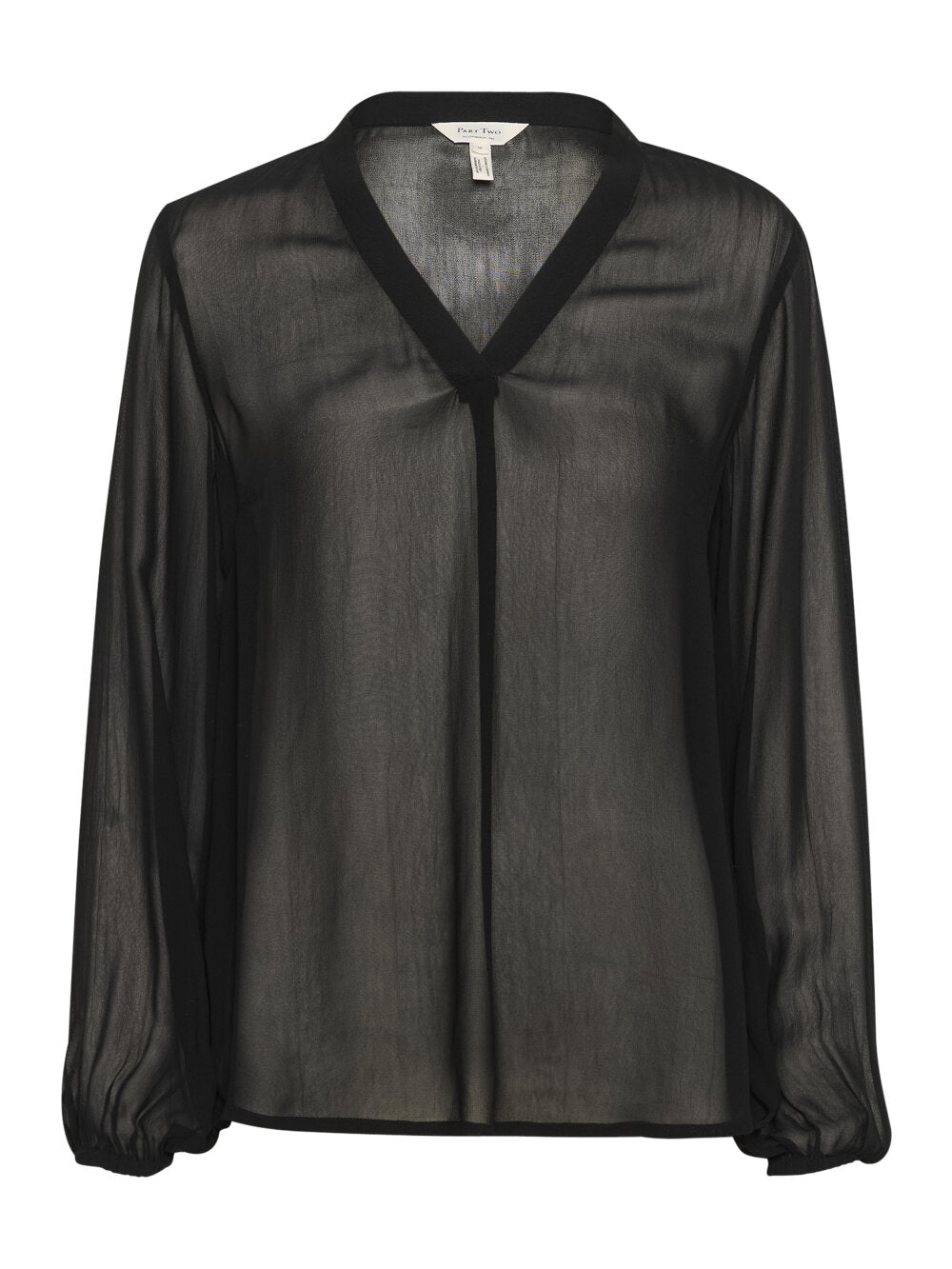 Part Two DittePW Blouse – Black Sheer V-Neck Blouse
