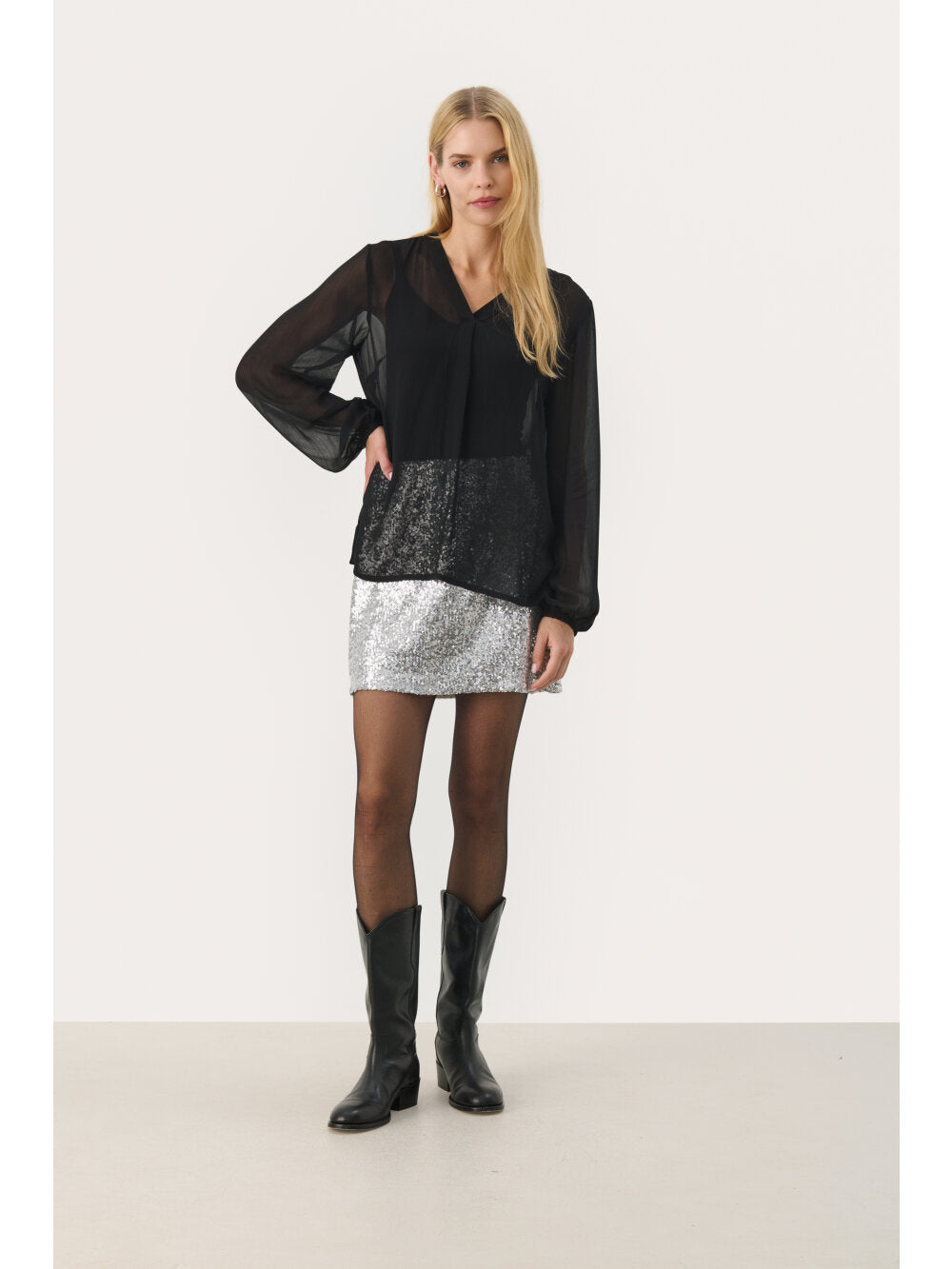 Part Two DittePW Blouse – Black Sheer V-Neck Blouse
