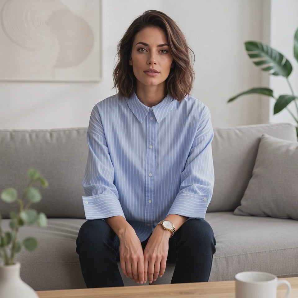 Load video: Co'couture Bianca Wide Cuff Shirt – Pale Blue