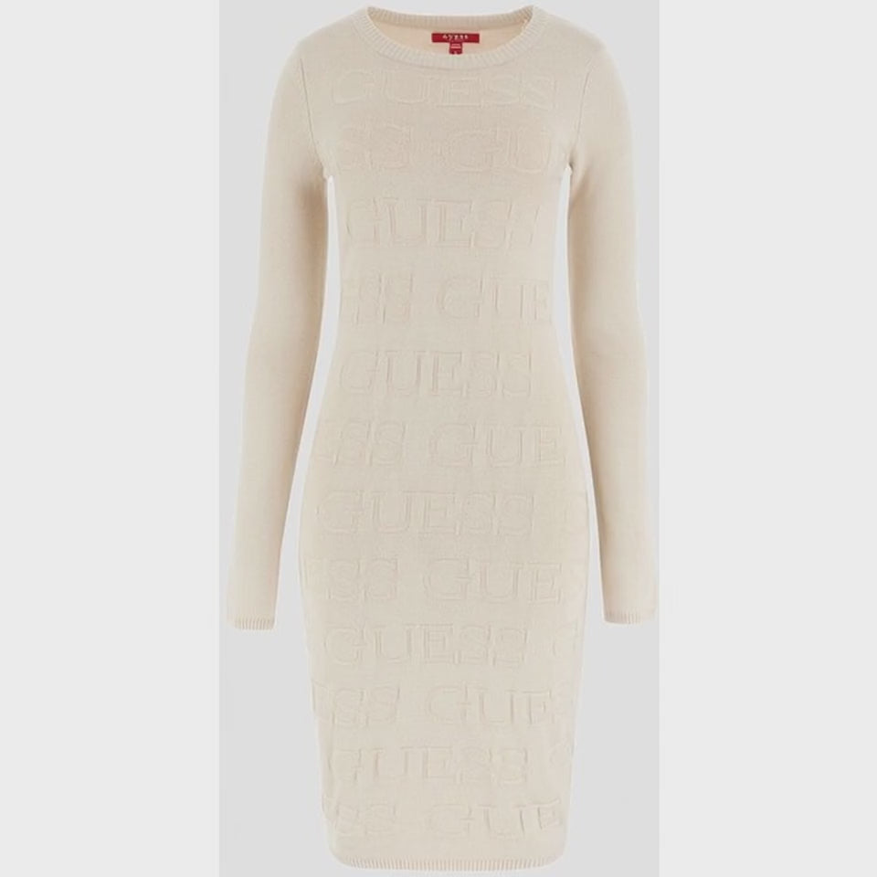 Load video: Guess Dendy Logo Jumper Dress – Cream