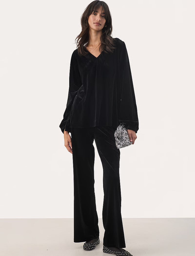 Part Two DorellasPW Trousers – Black Velvet Straight Leg Trousers