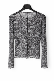 s.Oliver Abstract Print Mesh Long-Sleeve Top – Black