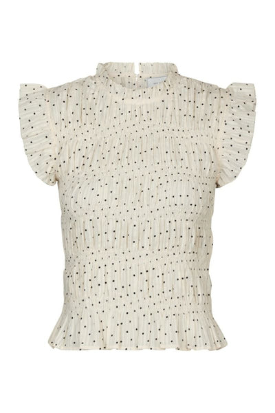 Neo Noir Tarsi Dot Smocked Top – Cream