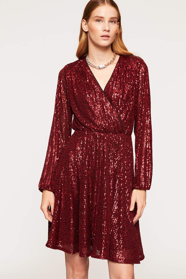 Motivi Sequin Long-Sleeve Dress – Burgundy