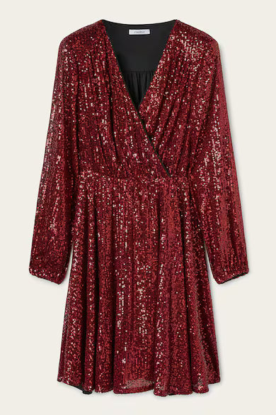 Motivi Sequin Long-Sleeve Dress – Burgundy
