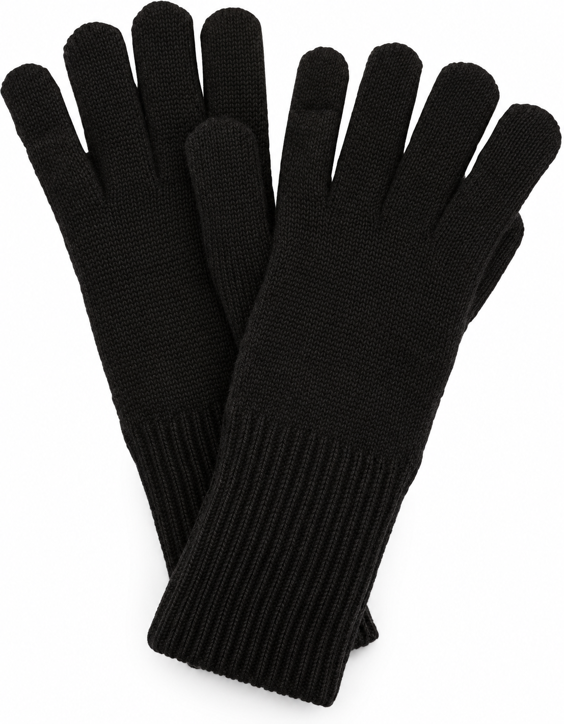 s.Oliver black women’s knitted gloves with long ribbed cuffs on a white background