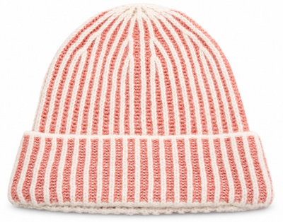 s.Oliver Striped Knitted Beanie – Papaya & Cream