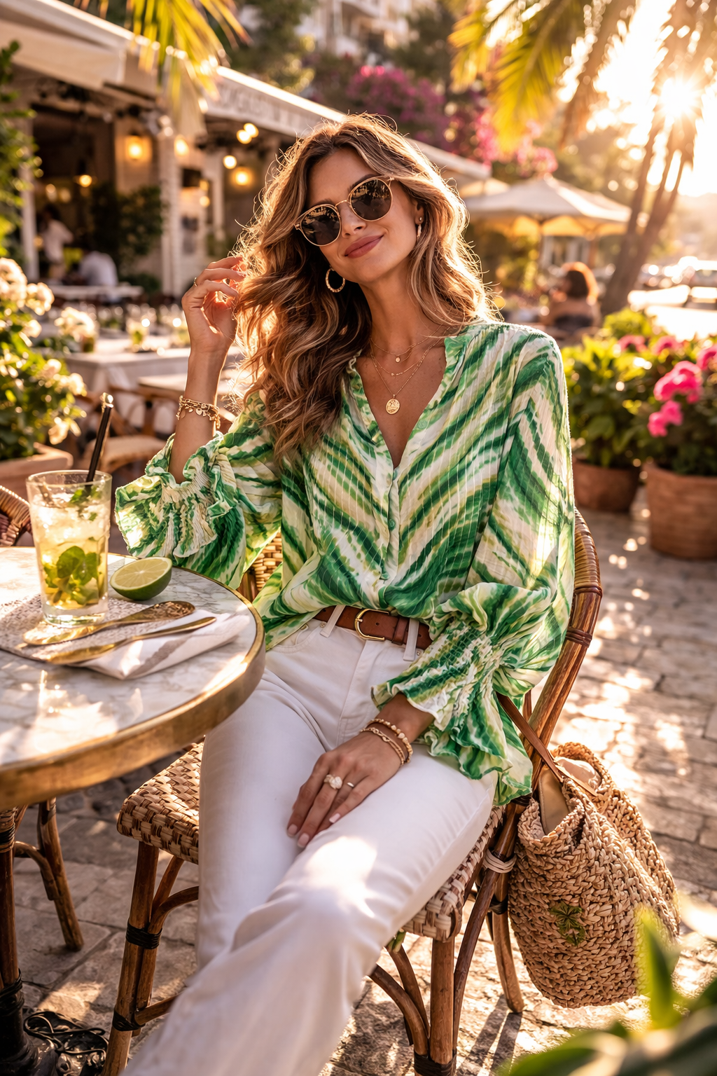 Sorbet SBIRINA Tie-Dye Print Blouse – Green